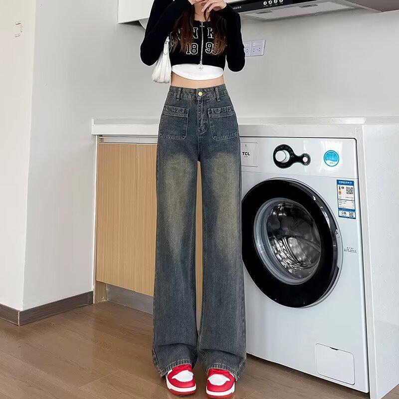 

Women s High-Waisted Slim-Fit Wide-Leg Jeans - Autumn/Winter 2025 S: Height 155-165CM (75-90 lbs)