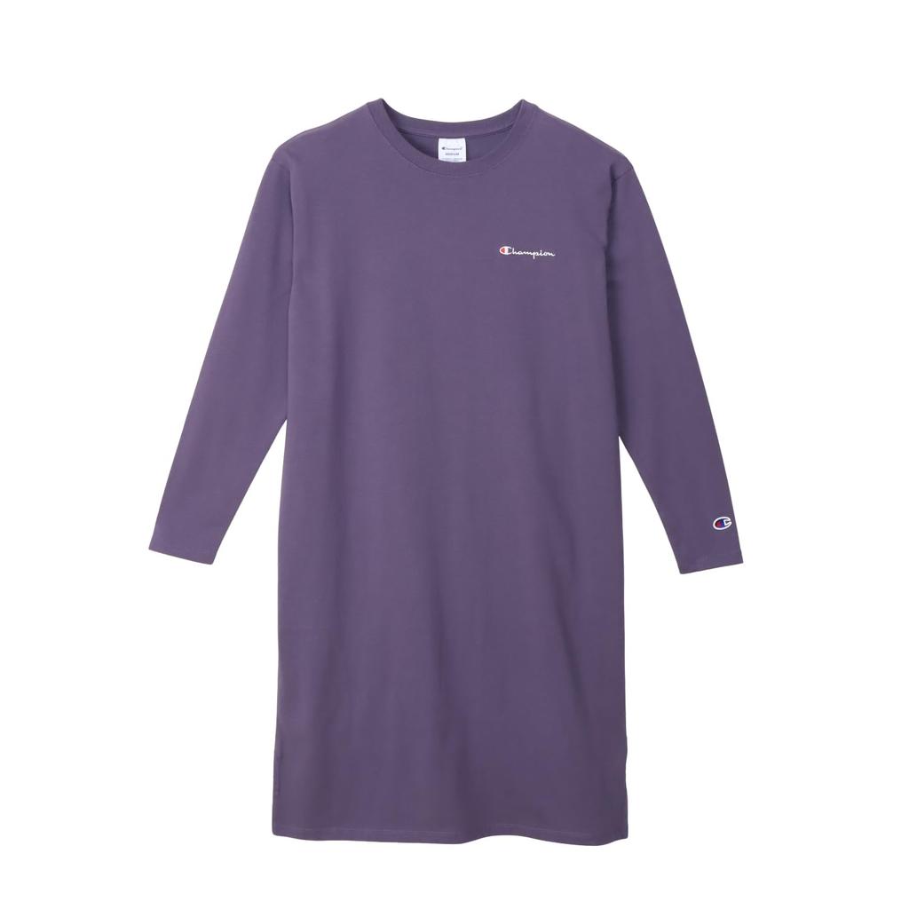 Champion Long Sleeve Crew Neck CottonUSA Script Dull Women's Dress, 100% Cotton, Logo, Purple, CW-W401