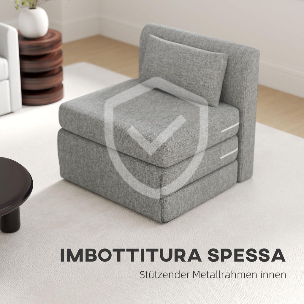 Sleeper Chair, Guest Mattress, 3-Fold Foldable, Compact, Metal Frame, 80x75x74 Cm, Grey