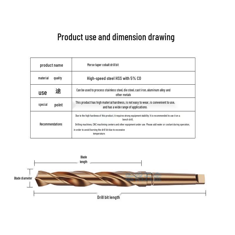 High-Cobalt M35 HSS Taper Shank Twist Drill Bit for Stainless Steel (10-60mm)