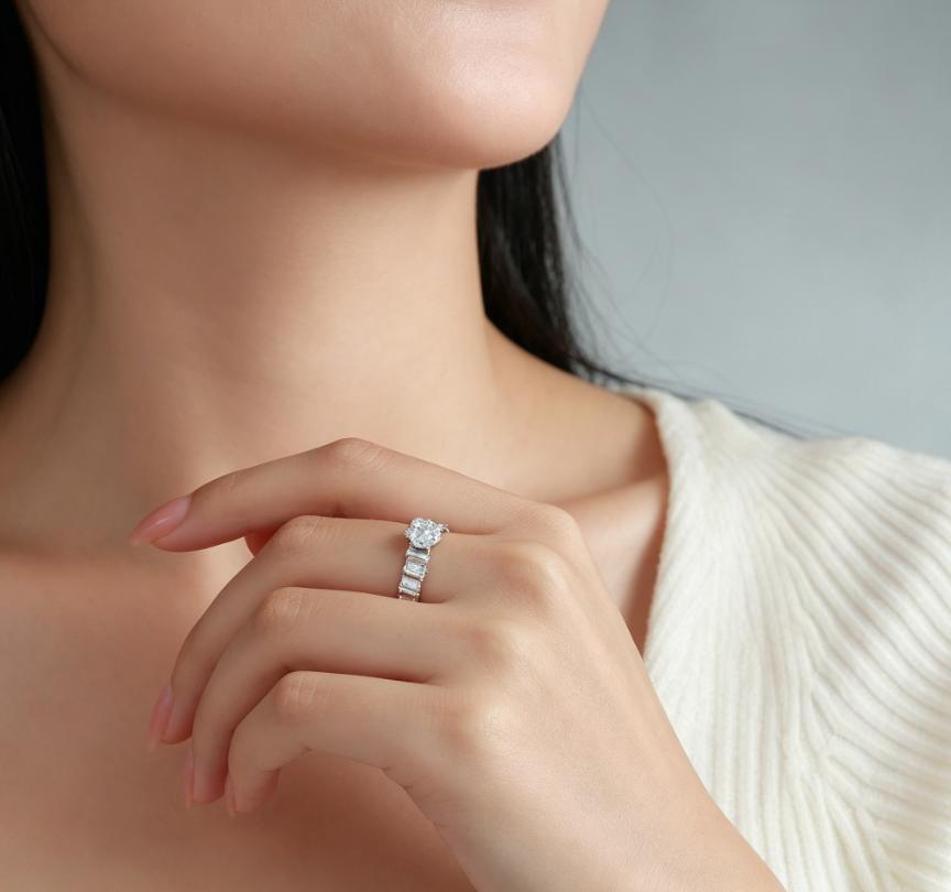 1.71 CTW S925 Silver Watch Chain Link Solitaire Moissanite Ring Custom Wide Chunky Band Women Statement Jewelry