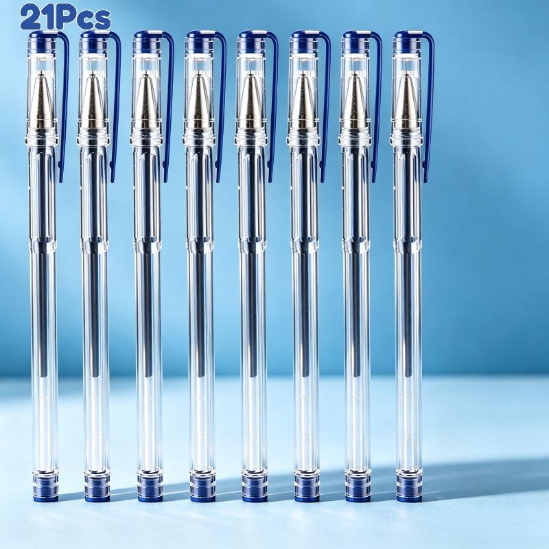 21Pcs Back To School Season Stationery, Transparent Barrel Writing Pens with Blue Clip, Smooth Handwriting Instrument Set, Premium Student Stationery
