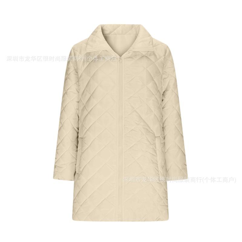 2026 Solid Color Quilted Long Sleeve Cotton Jacket Women Streetwear Mid Length