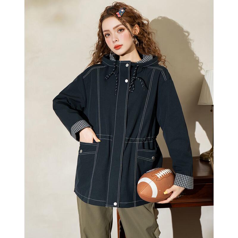 ET BOITE Women's Hooded Trench Coat with Color-Block Detail