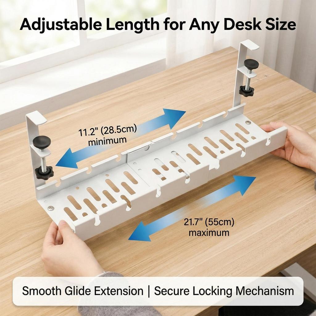No Drilling Under Desk Rack Wire Management Tray Retractable Cable Organizers Home Office PC Router Data Wire Metal Storage Rack
