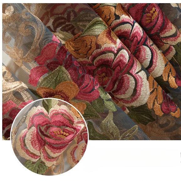 Elegant Floral Sheer Curtains | Vintage Style Translucent Polyester Drapes with Golden Accents | for Living Room or Bedroom