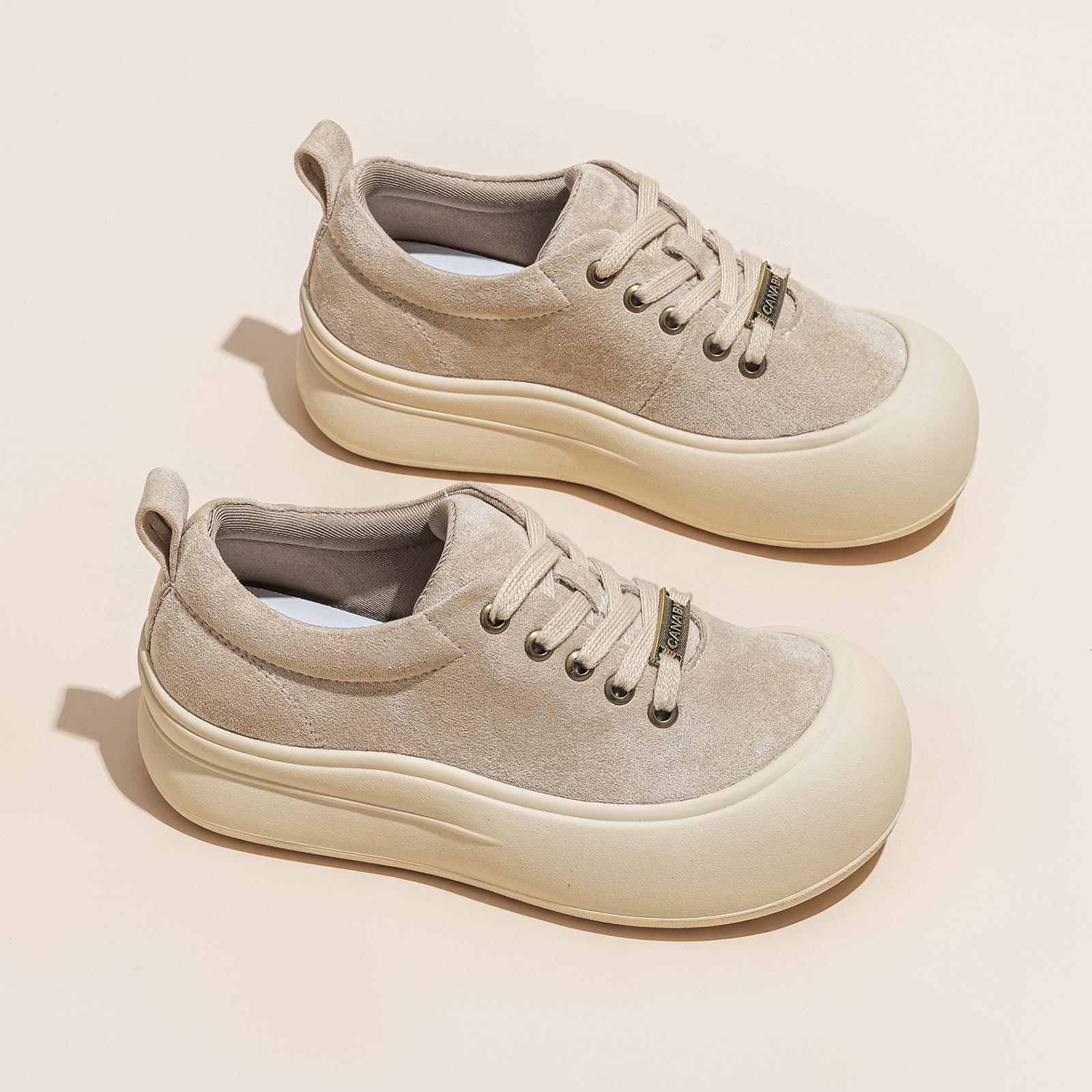 

Women s Autumn New Thick-soled Heightening Leather Student Versatile Casual Sports Shoes 35 абрикосовый