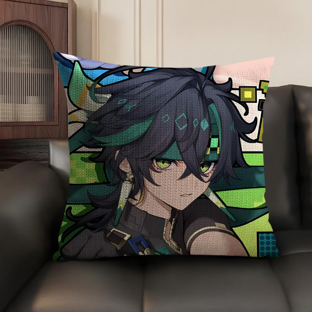 Xiao Genshin Impact Cute Cushion Cover Natural Linen Organic Fabric DoubleSided Printing Sofa Home Decor Gift Pillow Case