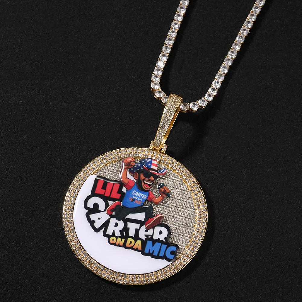 THE BLING KING Iced Out Round Medallion Custom Memory Photo Pendant Necklace Paved CZ Engrave Back Men Women Hiphop Jewelry