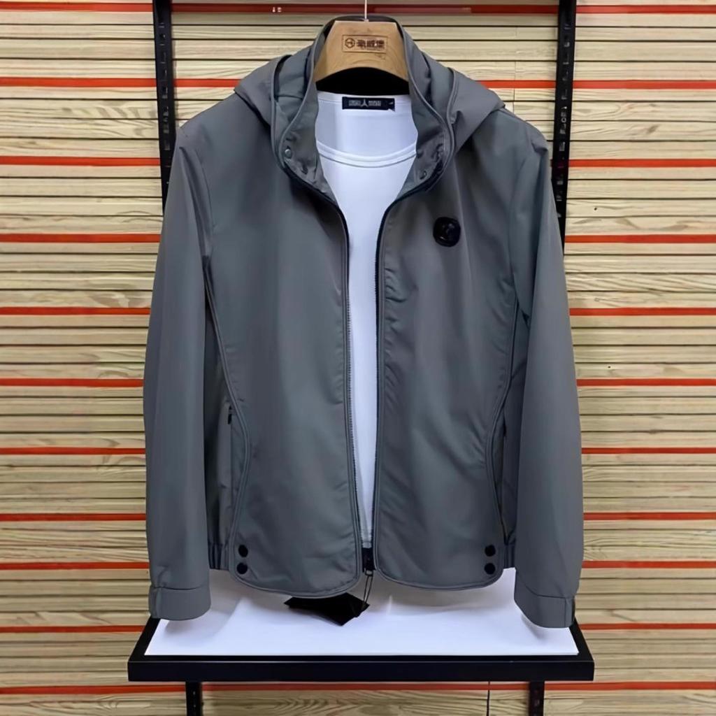 Spring New Men's Fashion Solid Color Casual Jacket Hooded Outdoor Windproof Jacket