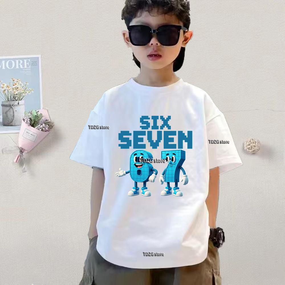 6 7 SIX SEVEN Kids Cotton TShirt Adult Boys Girls Family Matching Casual TeeCartoon Monster Number Print Birthday Summer Tops