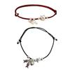 Pack Of 2 Matching Cat And Fish Design Red Black Cord Bracelets Handcrafted Wrist Chain For Couples Friends