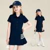 Merginų vasarinė plisuota su polo apykakle suknelė didesniems vaikams Preppy stiliaus