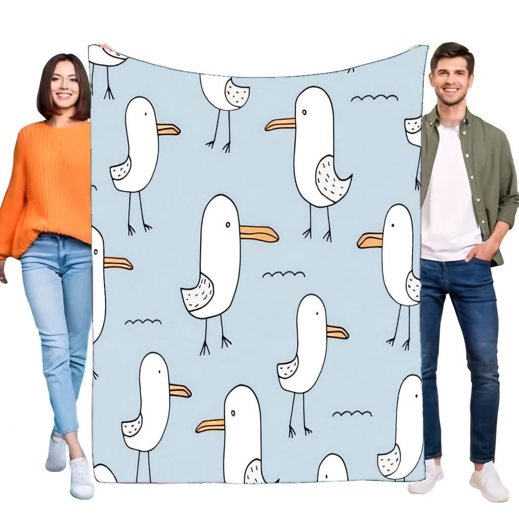 Cute Seagull Pattern Blanket Soft Cozy Throw for Bed Sofa Lightweight Perfect Home Decor Gift for Kids and Adults
