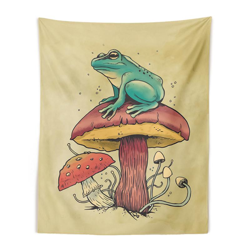 Retro Mushroom Tapestry Frog Mushroom Ins Wall Hanging Bedroom Living Room Decoration Cute Tapestry Bohemian Decorative Tapestry