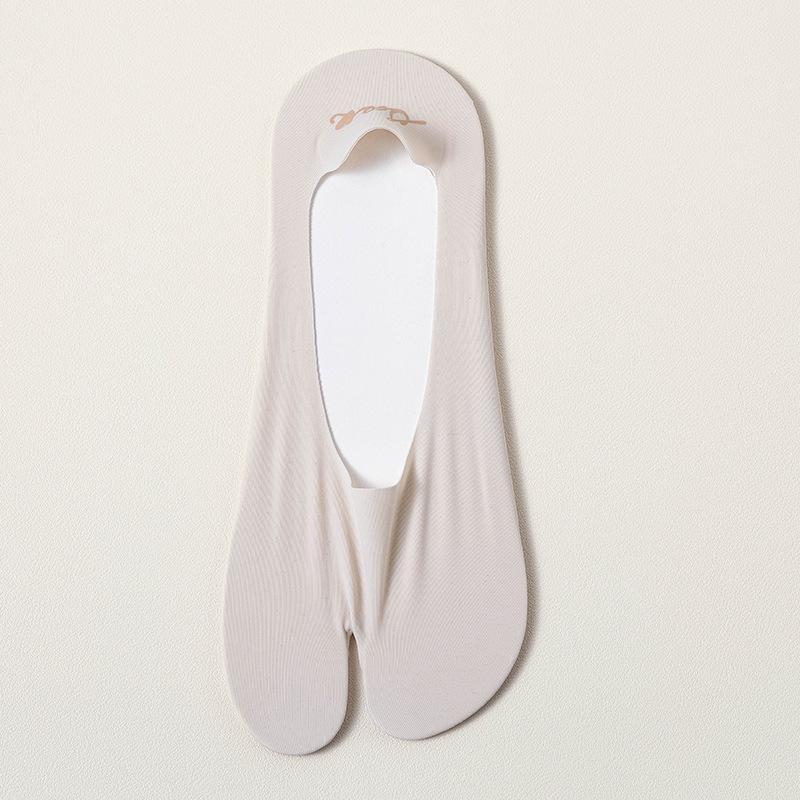 Two Toes Low Cut Boat Socks Women Silicone Non-slip Seamless Ice Silk Sock Slippers Cotton Bottom Summer Invisible No Show Socks