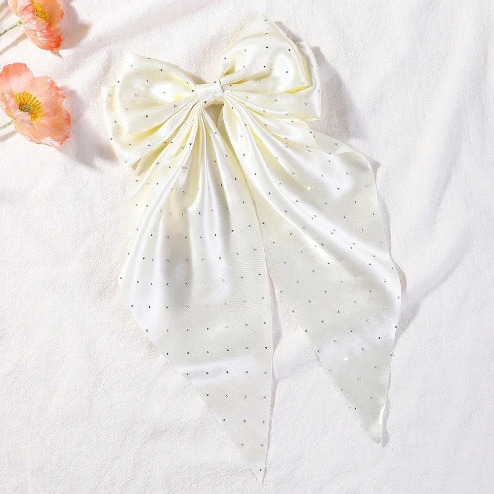 RAINBOW BOWS 13" Satin Rhinestone Long Tassel Bow Streamer Hair Clip for Women Girls Hairpin Barrette Headwear Hair Accessories