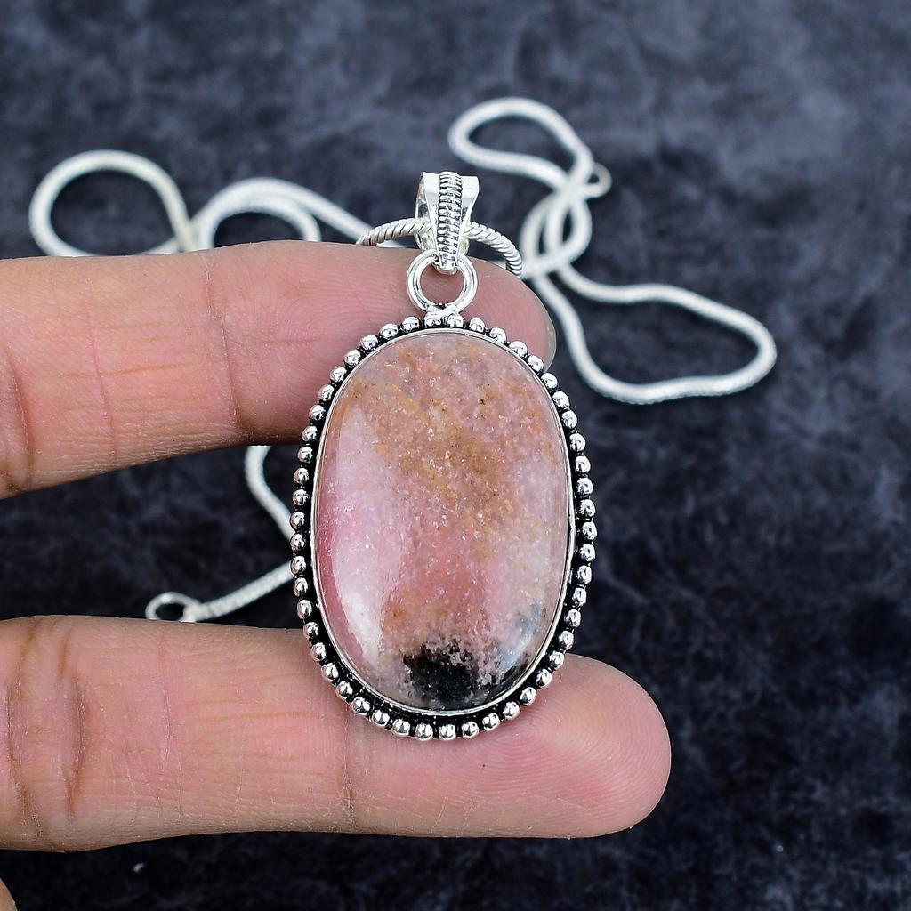 Rhodonite Gemstone Handmade 925 Sterling Silver Jewelry Pendant 2.05" M-2943