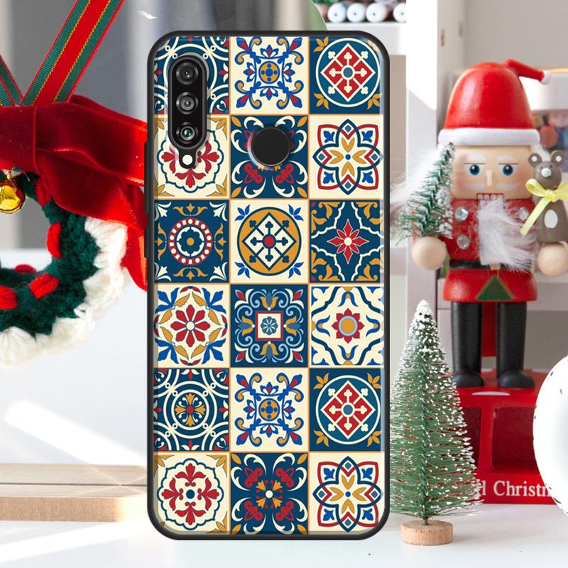 Square Turkish Flower Tiles For Huawei Nova 12i 11i 8i 12s Y73 Y72 Y61 Y91 Y90 Y70 Y60 9 10 SE P60 Pro P30 P40 Lite Case
