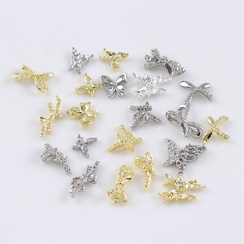 10 Buc. Aur/Argint Modele Multiple Farmece Bijuterii Nail Art Aliaj în Formă de Fluture 3D Accesorii pentru Unghii