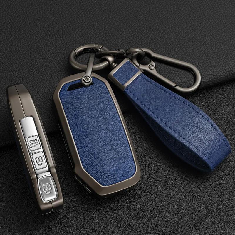 

Zinc Alloy + Leather Car Key Case For Kia Sportage Ray Sorento Soul Telluride Cerato K5 K8 Remote Key Holder