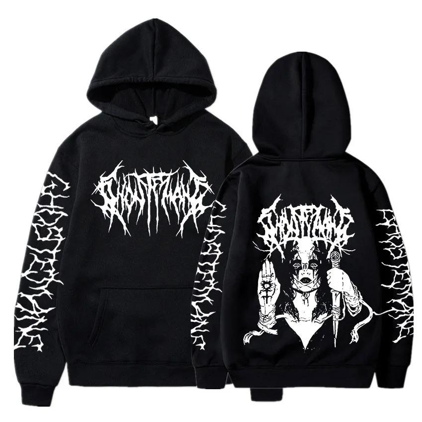 Geister Doppelseitiger Druck Hoodie Herren Damen Hip Hop Metal Rock Hoodies Gothic Kleidung Übergroßes Sweatshirt Trainingsanzug Streetwear