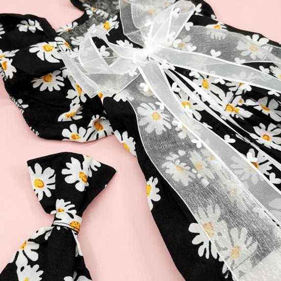 Yousheng Summer Dog Dress Cute Bow Hairpin Floral Print Elegant Outfit Breathable Casual Wear Bow-knot Lace Princess Dress Pet Cat Two-legged Clothing