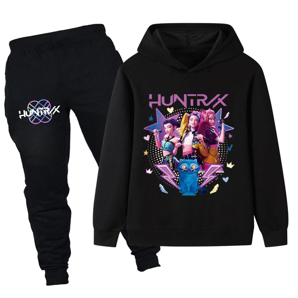 PB1216 Kinder Jungen Mädchen Kpop Mira Zoey Rumi Druck Langarm Kapuzenpullover Hose Hosen Kleidersets