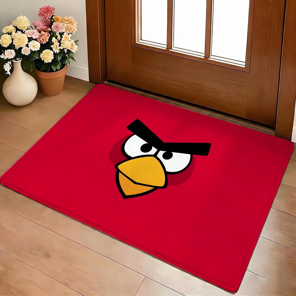 A-Angry Birds Game Floor Mat Eco Flannel Doormat Non-Slip Odorless Indoor Soft Short Plush Floor Rug