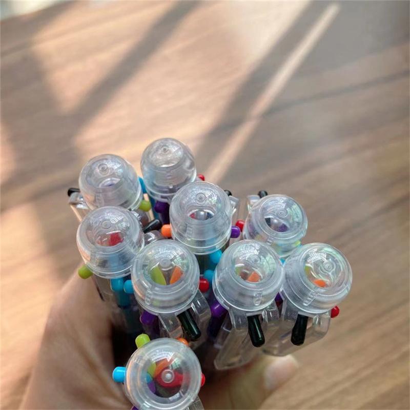 6-Farben Transparent Klick Mehrfarbiger Kugelschreiber Druckknopf Gel Tinte Schreibstift Schreibwaren Büro- & Schulbedarf