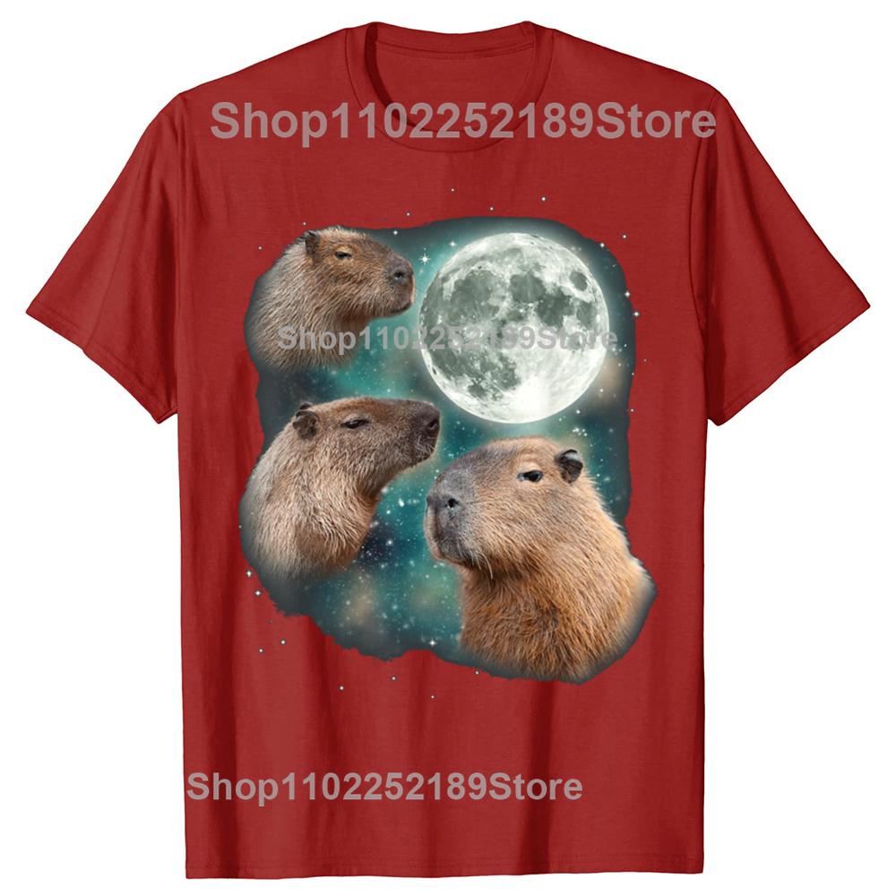 3 Capybara Moon Weird Howling T Shirt Funny Cute Animal Unisex Classic Short Sleeves Tee Shirt Fashion Casual Streetwear Tops