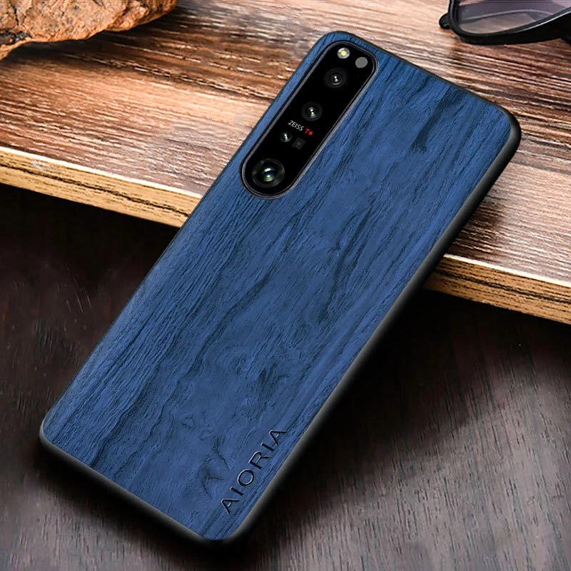 For Sony Xperia 5 10 1 VII VI V IV III ACE II Pro-I Case Wood Texture PU Leather Soft Shockproof Cover Anti-fingerprint Shell