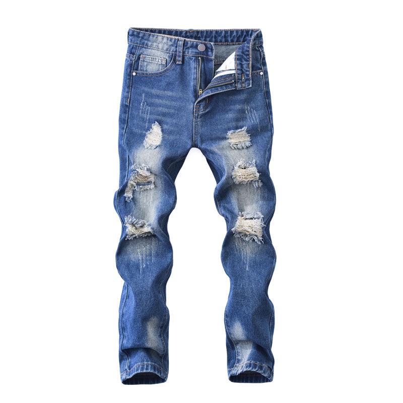 Trendy Korean Style Boys' Ripped Jeans - Casual Medium & Large Sizes for Spring & Autumn