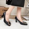 Fashion Women's Slim Heel Shoes Spring New Square Head Shallow Mouth Metal Square Buckle Anti-slip Wear-resistant High Heels