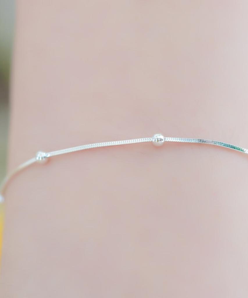 Alleun Silver 925 Square Silver Ball Snake Chain 16Cm Bracelet
