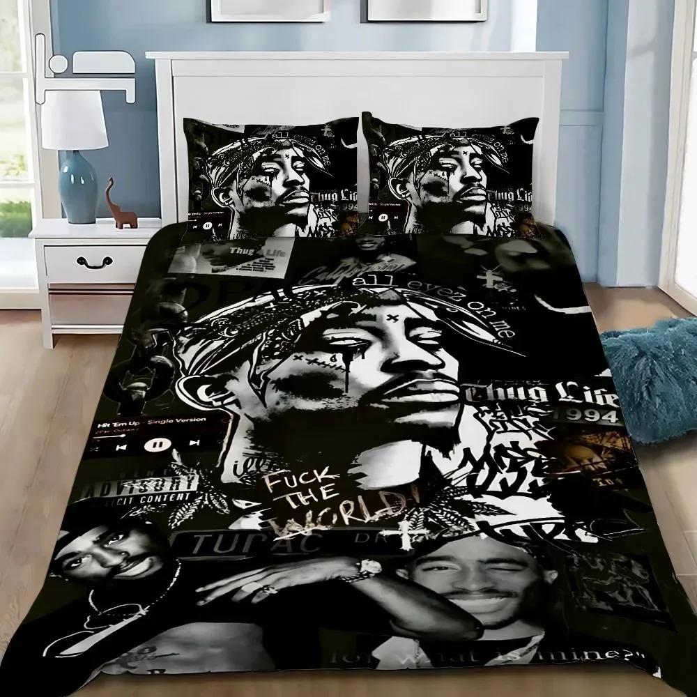 3-teiliges Singer Bettwäsche-Set, T-Tupac Bettbezug und Kissenbezug Queen/King, Schlafzimmer-Dekoration für Teenager und Erwachsene, Geschenke für Jungen und Mädchen