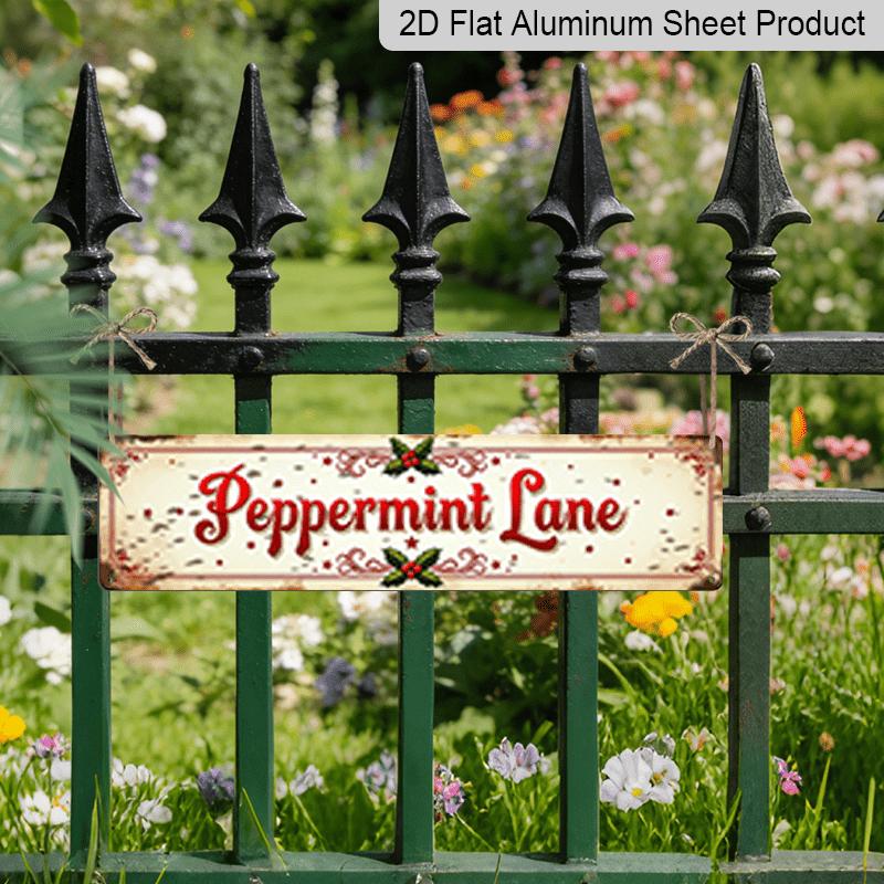Vintage Peppermint Lane Sign - Wall-Mountable Retro Christmas Aluminum Decorative Sign Suitable for Home, Garden, Party Decor - Aluminum Holiday