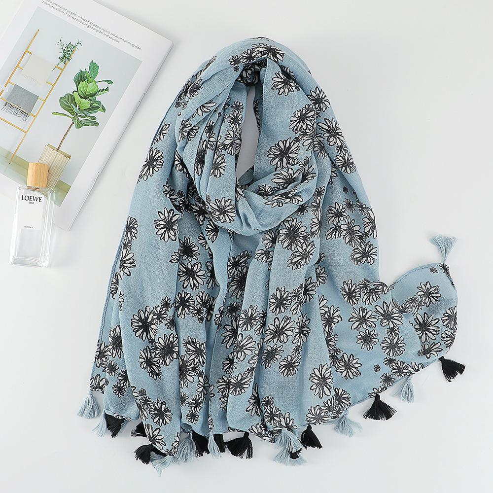 Cotton and Linen Hand Feel Scarf Chinese Style Clothing Outfit Scarf for Women's National Style Sun Protection Tassel Shawl