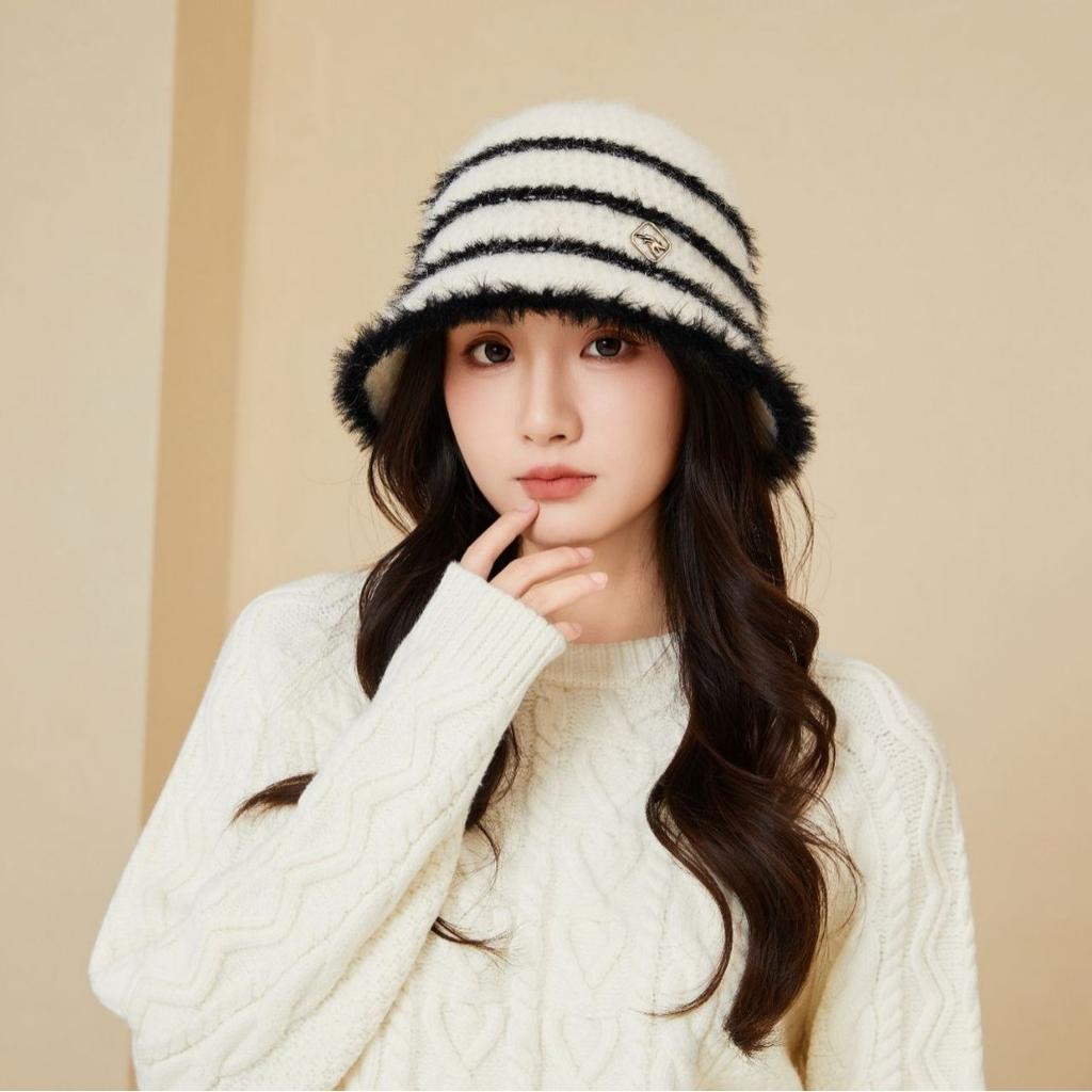 New Knitted Wool Fisherman Hat for Women In Autumn and Winter Japanese Sweet Bucket Hat Big Head Circumference Showing Face Small Basin Hat