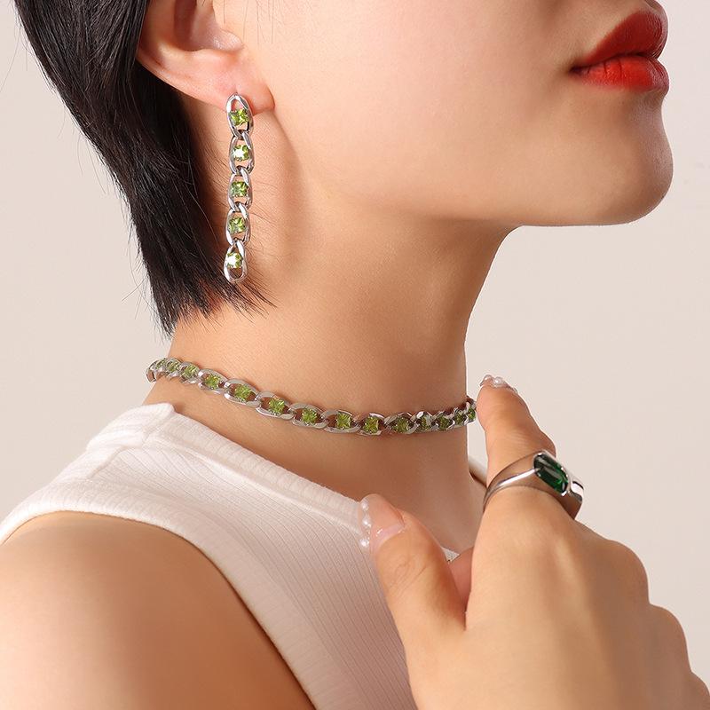 European Style Colorful Cubic Zirconia Jewelry Set with Diamond-Studded Necklace, Light Luxury Bracelet, and Exquisite Earrings