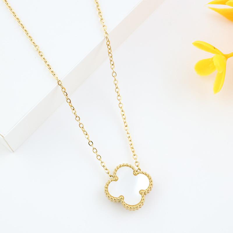 Inlaid Rhinestone Women's Pendant Titanium Steel Four-Leaf Clover Double-Sided Necklace Temperament Hundred Matching Collarbone Chain