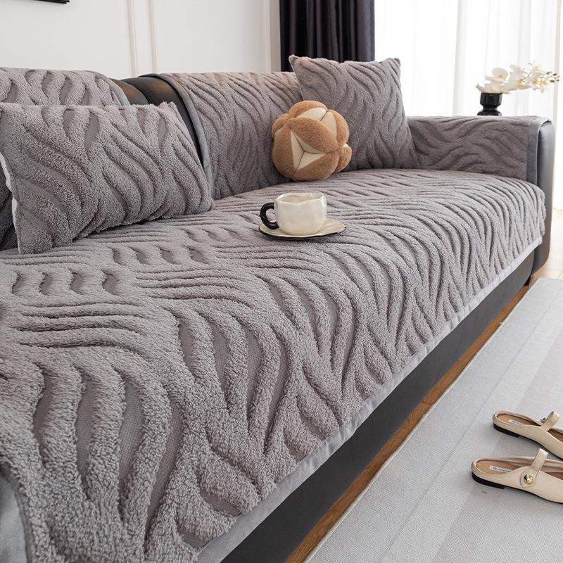 Solid Color Sofa Cushion Simple Retro Style Thickened Comfortable Cotton Velvet Autumn and Winter New Anti Slip Sitting Cover