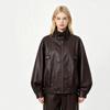 Damen Oversize Gewaschene Kunstleder Bikerjacke Lockere Passform Streetwear Mantel Schwarz Kaffee Bordeauxrot Beige
