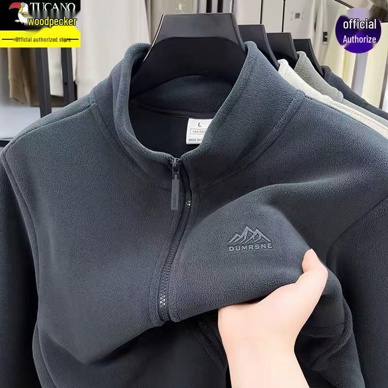 Men s Woodpecker Fleece Jacket - Thickened Windproof Autumn/Winter Coat with Stand Collar 3XL (185) for 170-185 lbs светло-серый