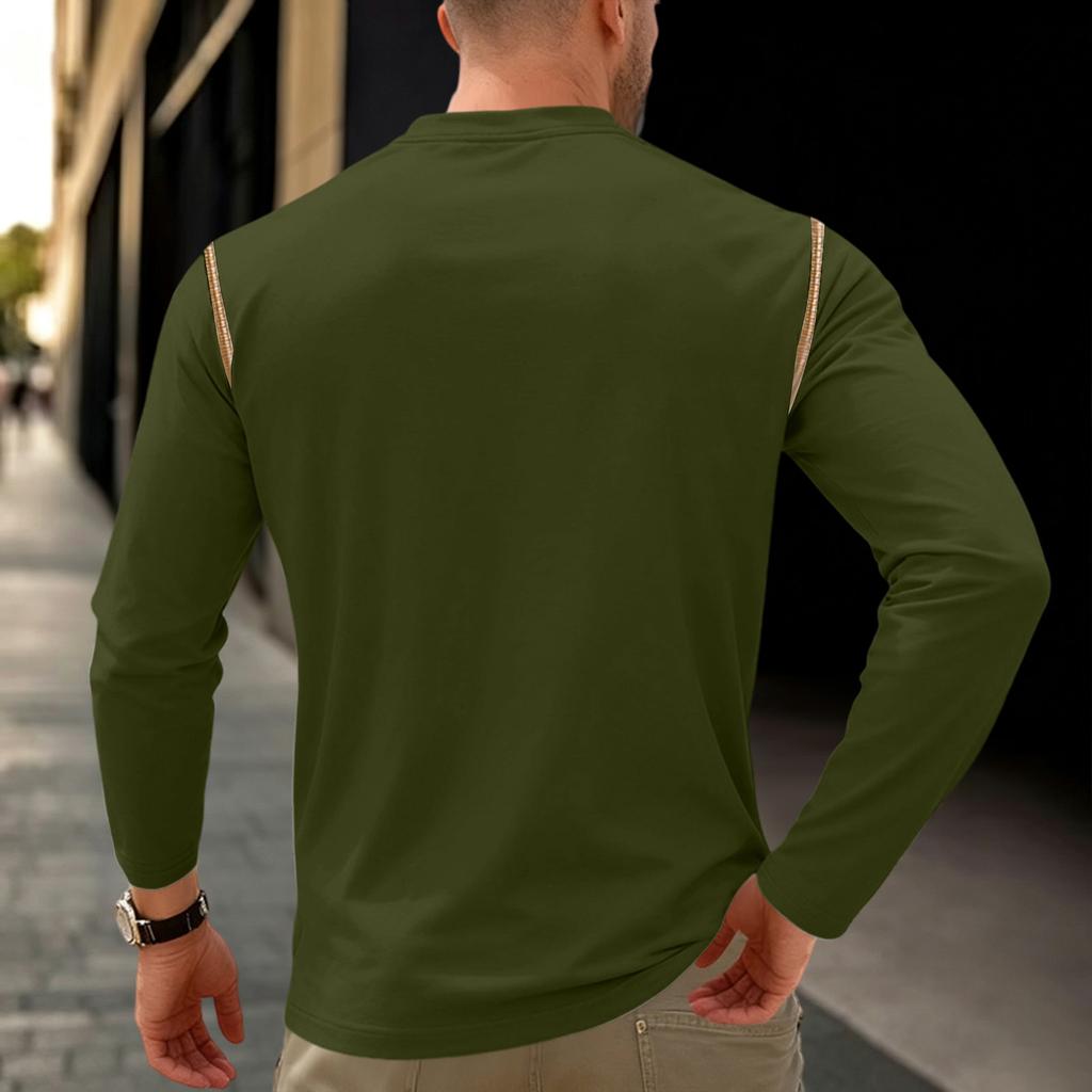 Men's Retro Color Long Sleeve Shirt Loose Fit Casual Tee