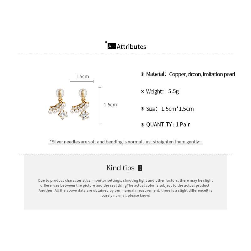 Gold-Plated Zircon Star Ear Clip, No Piercing Needed - High-End Luxury with Pearls