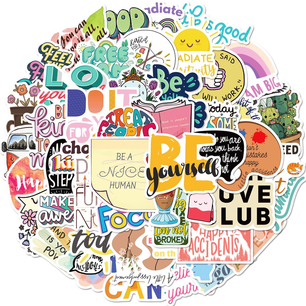 50 Inspirational Text-On-Video Doodle Stickers Diy Luggage Scooter Notebook Water Cup Waterproof Stickers