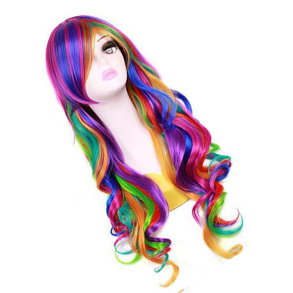 1Pcs/lot New Hot Women Rainbow Color Long Wig Natural Look Heat-Resistant Women Wig for Tourism Stage Performance Cosplay Ect