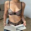Women Ultra Thin Mesh Pipleneap Embroidery Underwear Sexy Lace Bra Set Fashion French Summer Lingerie Bras and T-back Sets