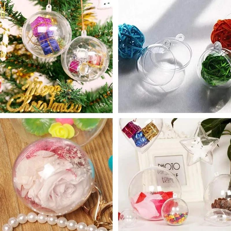 1/12PCS Christmas Hollow Balls Plastic Transparent DIY Ball Fillable Bauble Xmas Tree Hanging Ornaments Home Party Decor Gifts
